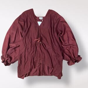 Entro NWT Red Endless Possibilities Long Sleeve Ruffled Top Size L Romantic Boho